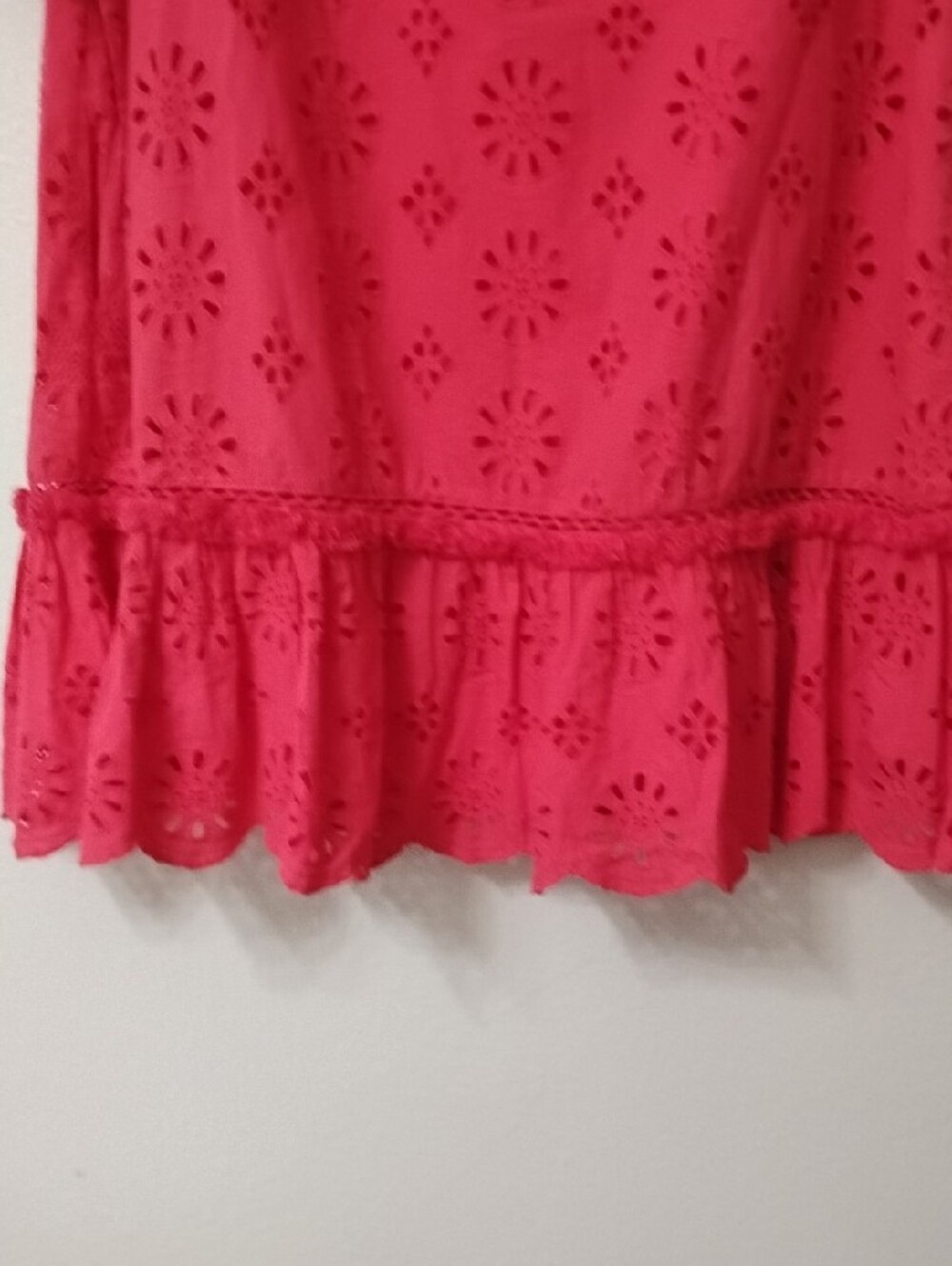 Anthropologie Red Eyelet Ruffle Shift Dress - Picture 7 of 16